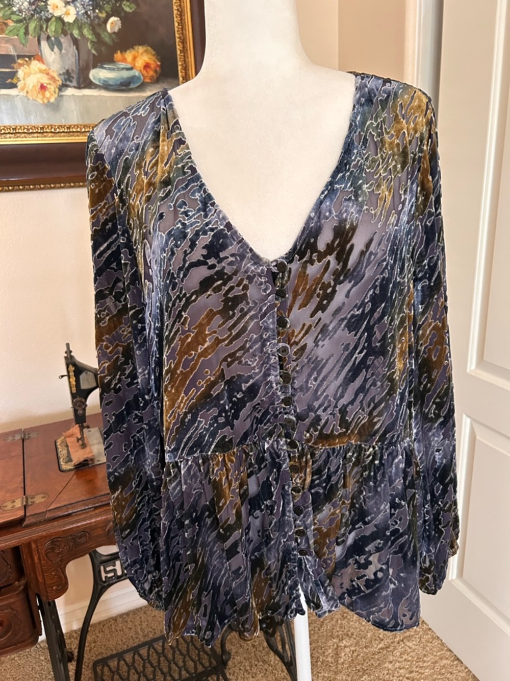 Sundance Velvet Riches Burnout Velvet Peplum Blouse